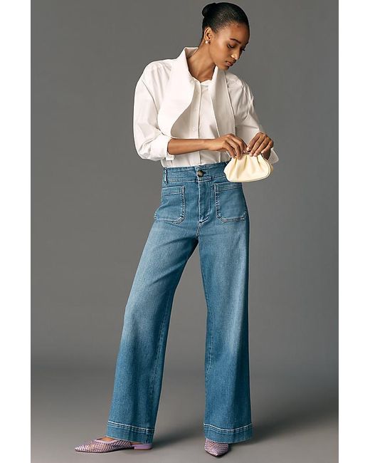 Maeve Blue The Colette Full-Length Wide-Leg Jeans By Embroidered Pocket Edition