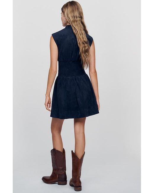 Maeve Blue The Tommie Cap-Sleeve Smocked Front-Zip Shirt Dress: Faux-Suede Edition