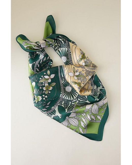 By Anthropologie Green Floral Headscarf