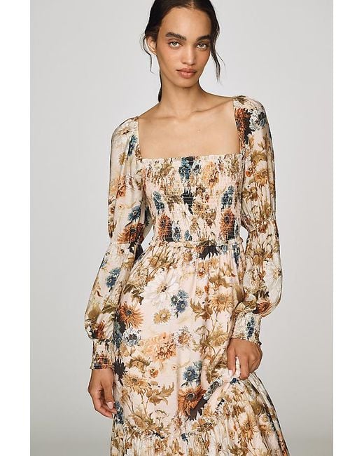 By Anthropologie Natural Puff-Sleeve Midi Dress