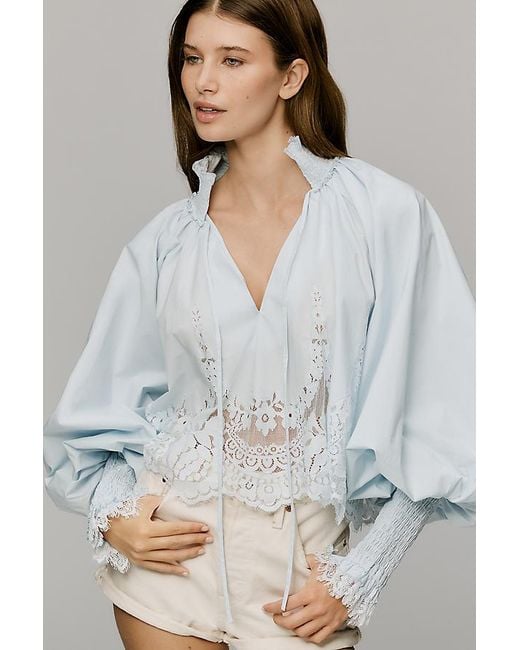 Mare Mare Gray Lace Inset Long-Sleeve Blouse