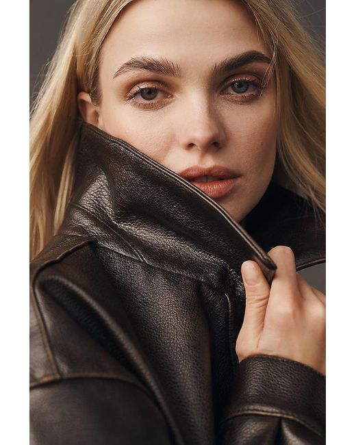 Pilcro Green Oversized Washed Faux Leather Jacket