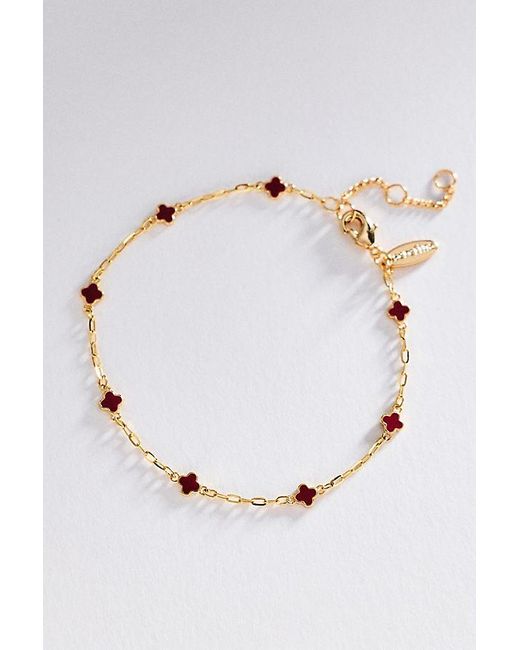 By Anthropologie Red Tiny Clover Chain Necklace