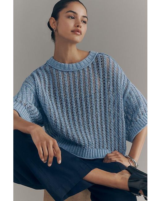 By Anthropologie Blue Goldie Corded Mesh Crew-Neck Jumper