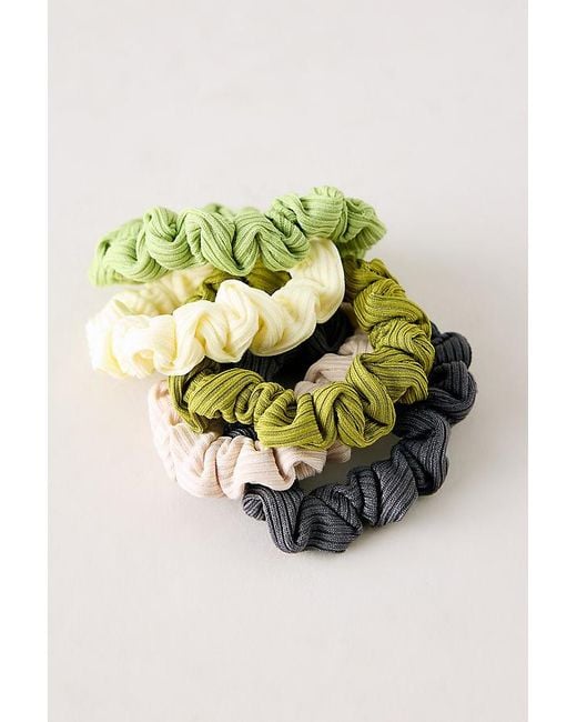 By Anthropologie Green Ribbed Hair Ties, Set Of 5