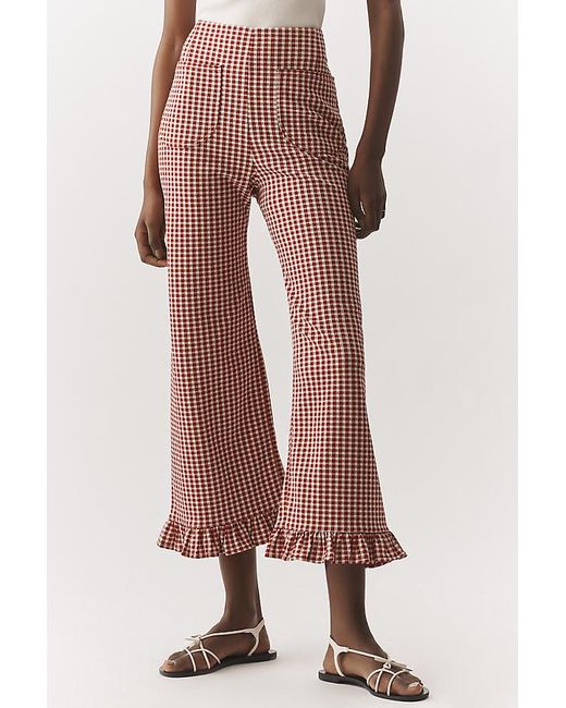 Maeve Multicolor The Colette Gingham Ruffled Cropped Wide-Leg Trousers By