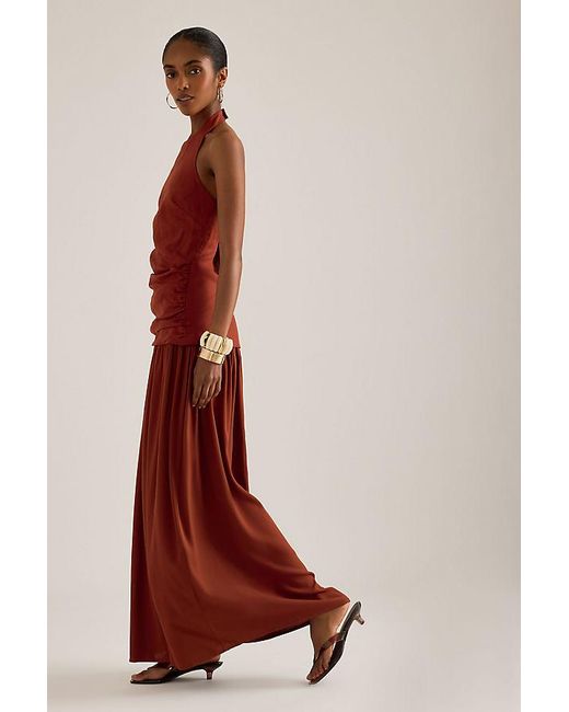 Faithfull The Brand Red Tali Linen-Blend Drop-Waist Maxi Dress
