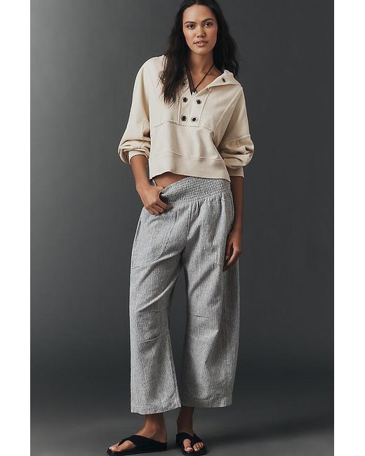 Pilcro Gray The Reese Linen-Cotton Smocked Pull-On Trousers