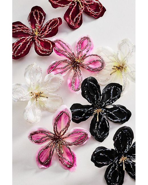 By Anthropologie Red In Bloom Beaded Stud Earrings