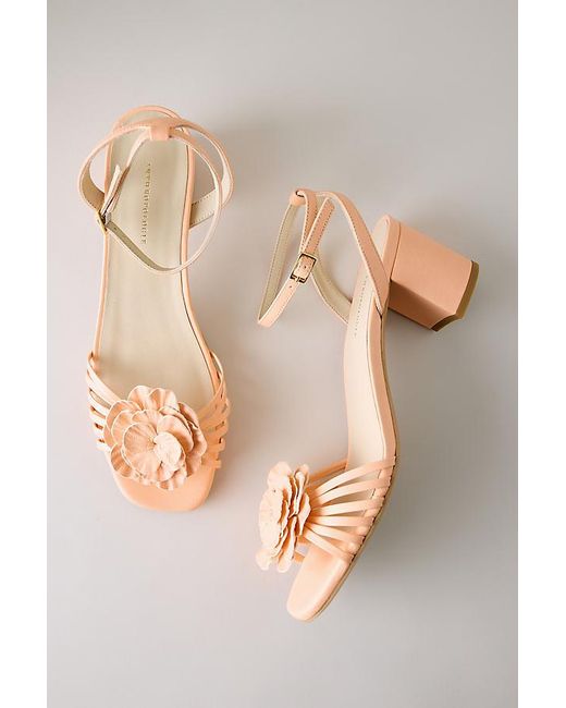 By Anthropologie Natural Floral Strappy Sandal Heels