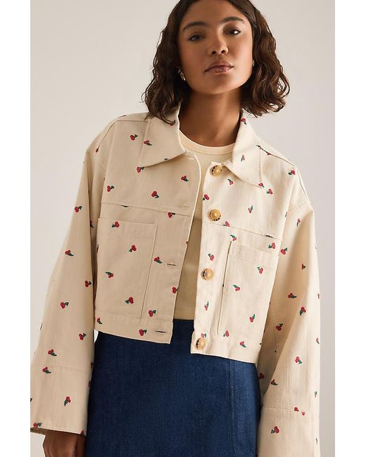 Pilcro Natural Cotton Embroidered Icon Crop Utility Jacket
