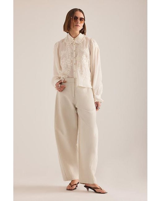 By Anthropologie Natural Aiden Linen-Blend Barrel Trousers