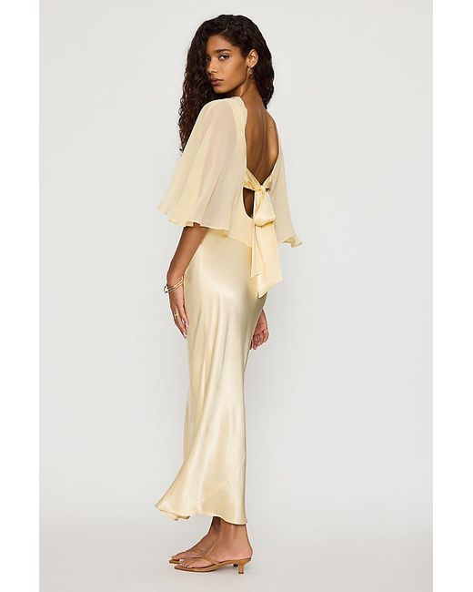 By Anthropologie Natural Casey Cape Overlay Satin Midi Dress