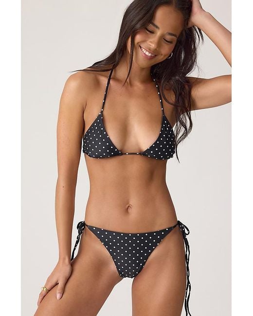 Faithfull The Brand Black Leo Polka Dot Tie-Side Bikini Bottoms