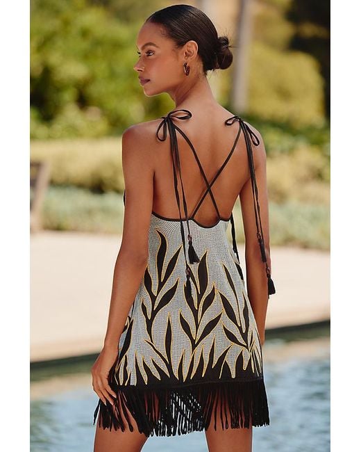 Celandine Green Safari Printed Fringe Mini Dress