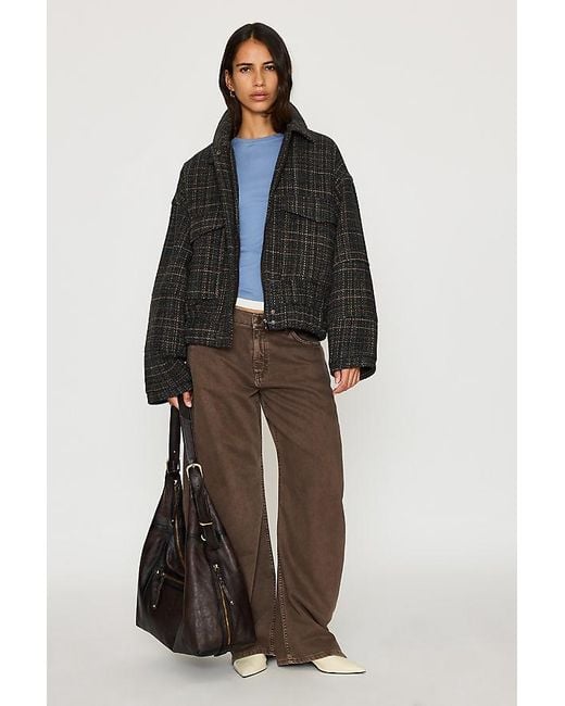 By Anthropologie Black Textured Boucle Bomber Jacket
