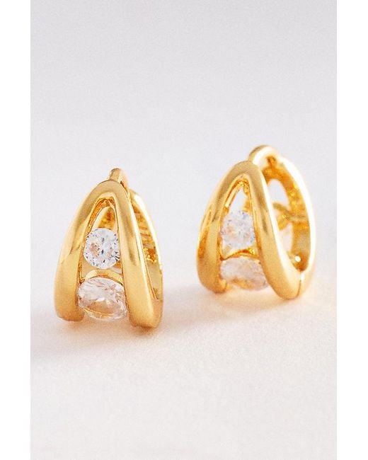 By Anthropologie Brown Split Crystal Huggie Hoop Earrings