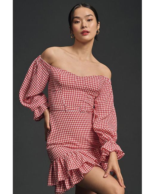 Maeve Pink Off-the-shoulder Ruffled Mini Dress