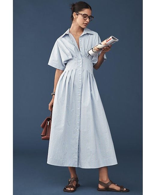Exquise Gray The Tobie Button-Front Pleated Shirt Dress By
