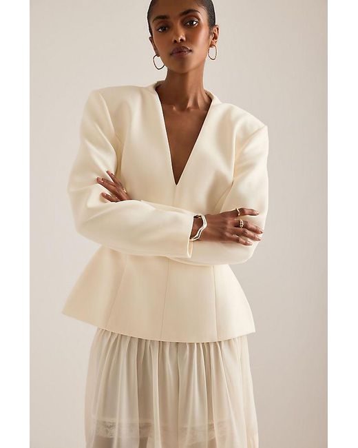 Odd Muse Natural Structured Long-Sleeve Cinched Top