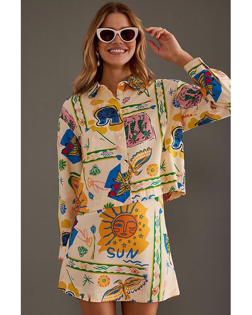 Object Multicolor Martha Printed Cropped Shirt