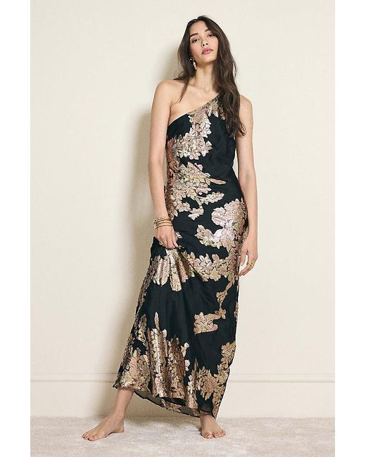 By Anthropologie The Lily One-Shoulder Jacquard Midi Slip Dress in Black |  Lyst UK