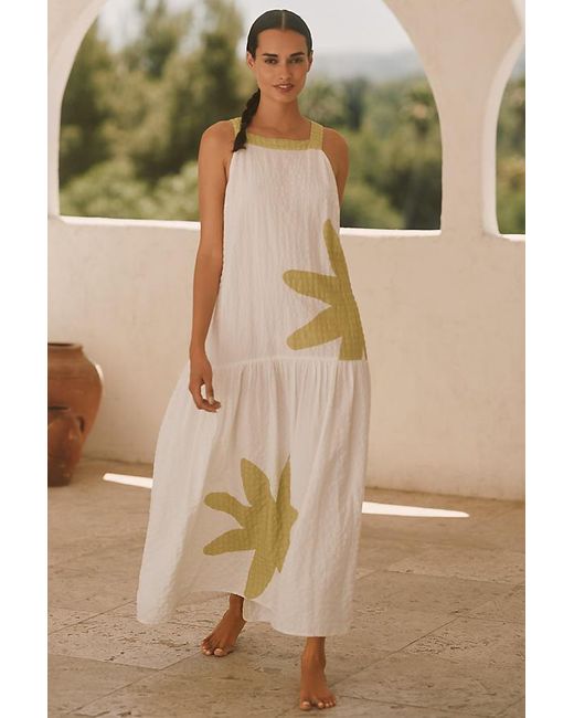 Celandine Green Sleeveless Square-Neck Drop-Waist Midi Dress