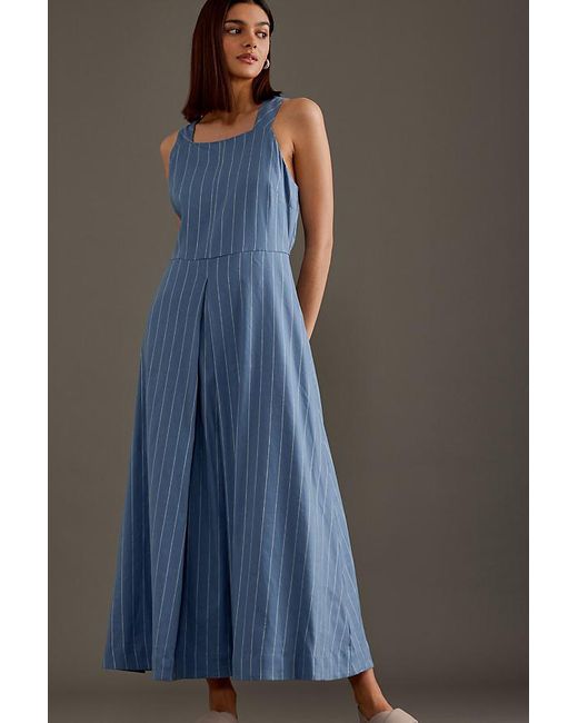 ALIGNE Blue Madeline Cross-back Linen Midi Dress
