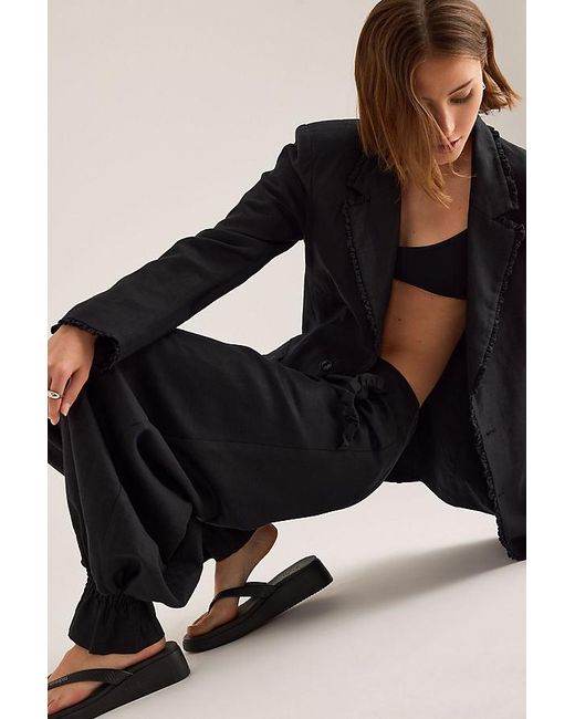 OperaSPORT Black Gia Linen-Blend Balloon Trousers
