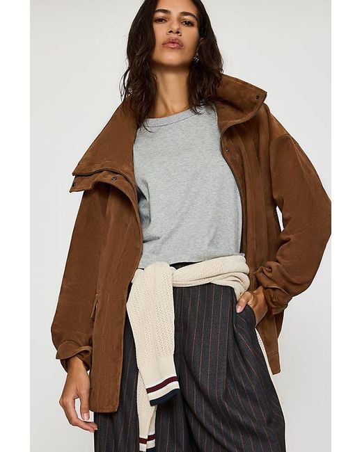 By Anthropologie Brown Suede Funnel-Neck Jacket