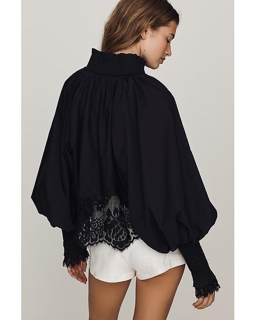 Mare Mare Black Lace Inset Long-Sleeve Blouse