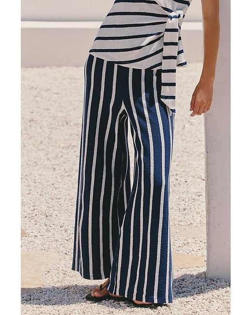 Celandine Blue Striped Terry Wide-Leg Trousers