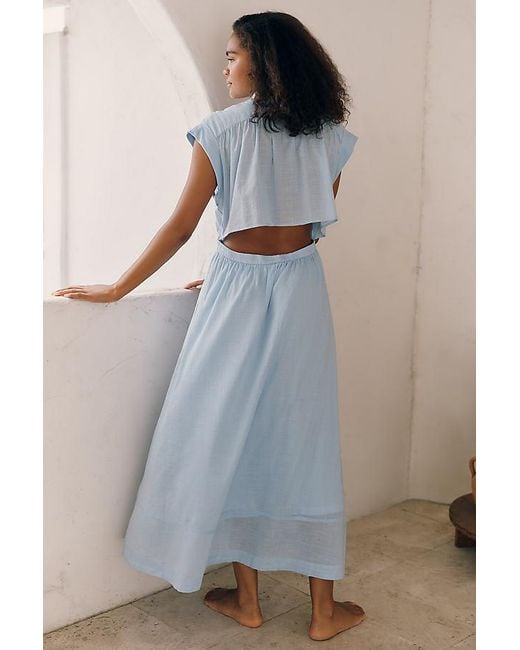 Celandine Blue Tie-Waist Maxi Shirt Dress
