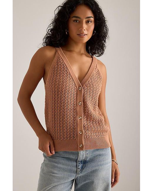 Varley Blue Alessia Pointelle Knit Tank Cotton Top