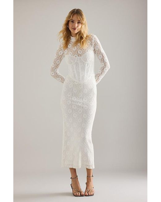 Bardot White Carmen Lace Corset Long-Sleeve Midi Dress