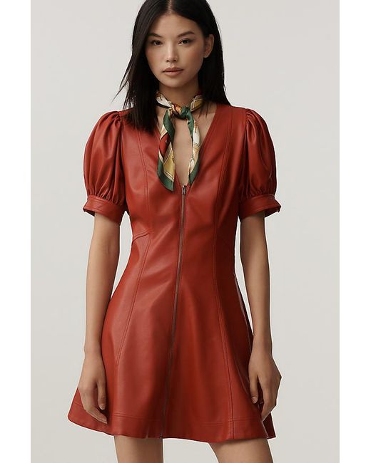 Pilcro Faux-Leather Short-Sleeve Zip-Front Mini Dress in Red | Lyst UK