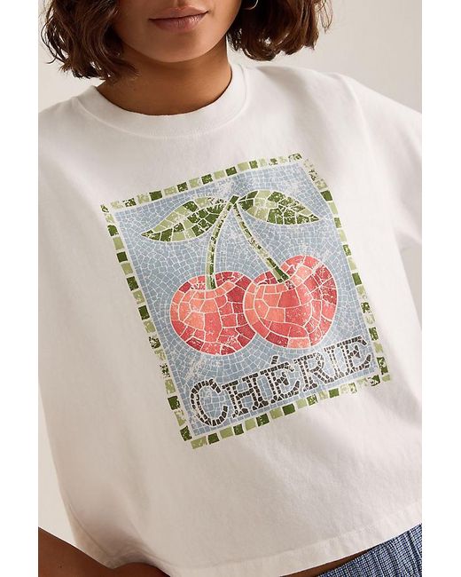 By Anthropologie White Chérie Graphic Boxy T-Shirt