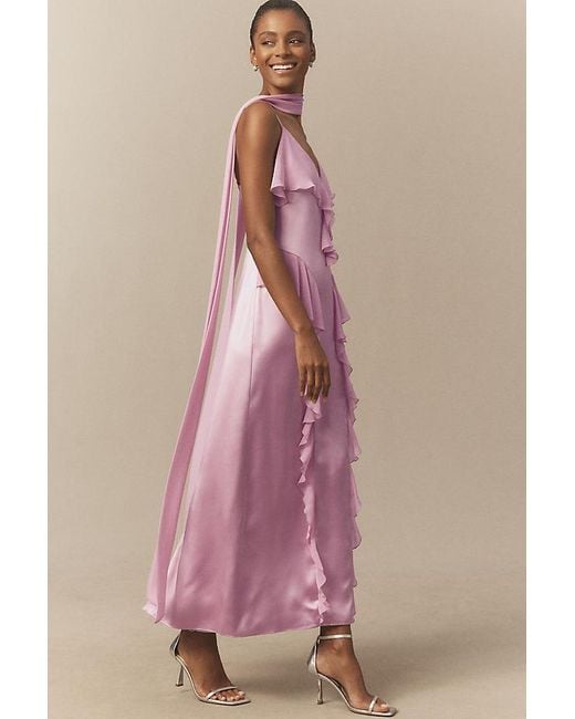 Mare Mare Pink Sleeveless Ruffled Satin Chiffon Maxi Dress