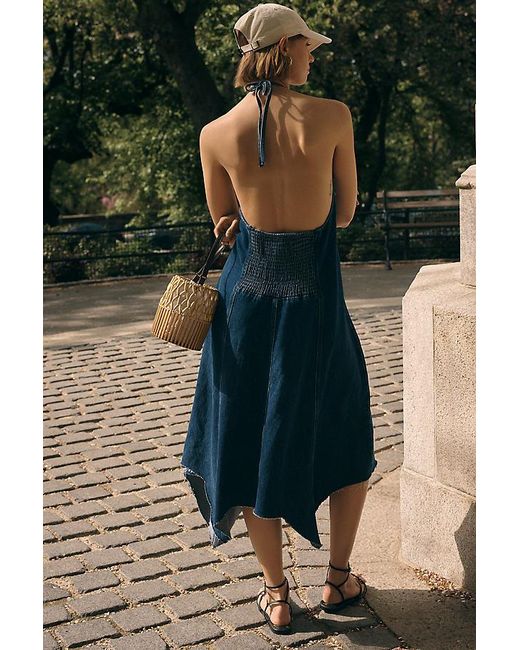 Pilcro Blue Denim Halter Hanky Hem Midi Dress