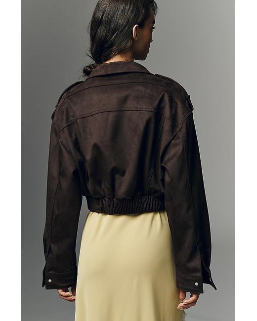 Pilcro Gray Faux-Suede Utility Bomber Jacket