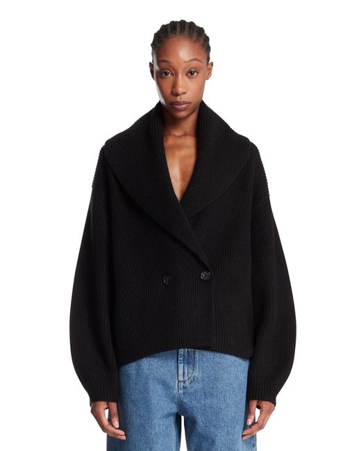 Totême  Black Double-Breasted Wool Cardigan