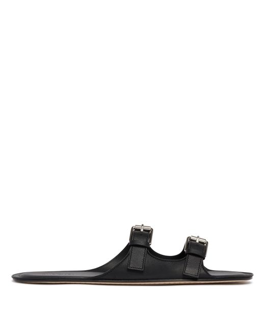 Christen Black Leather Flat Sandals