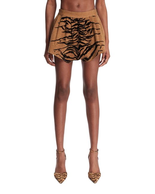 Alaïa Brown Tiger-Print Wool Shorts