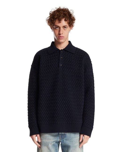Bottega Veneta Blue Intrecciato Wool Sweater for men