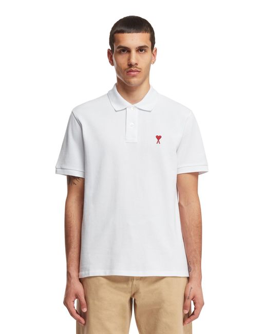 AMI White Logoed Polo for men