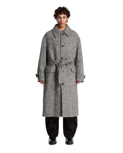 Gant Gray Herringbone Wool Belted Coat for men