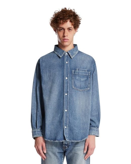 NEEDBY VINTAGE Blue Cotton Denim Shirt for men