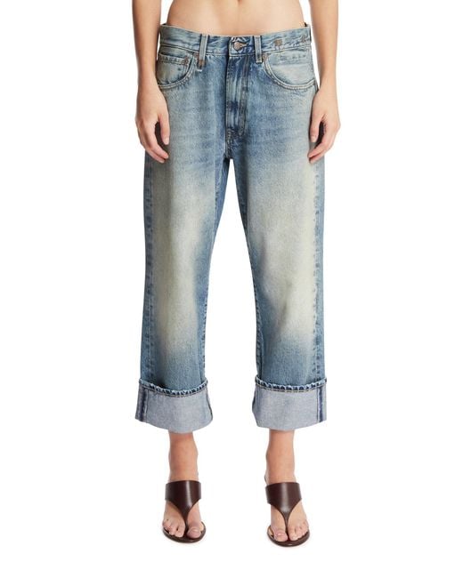 R13 Blue Cuffed X-Boyfriend Crop Jeans