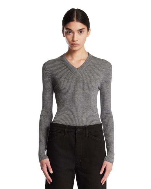 Jil Sander Gray Ribbed Wool And Silk Top