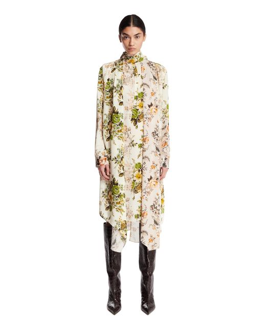 Acne Metallic Floral Silk Shirt Dress